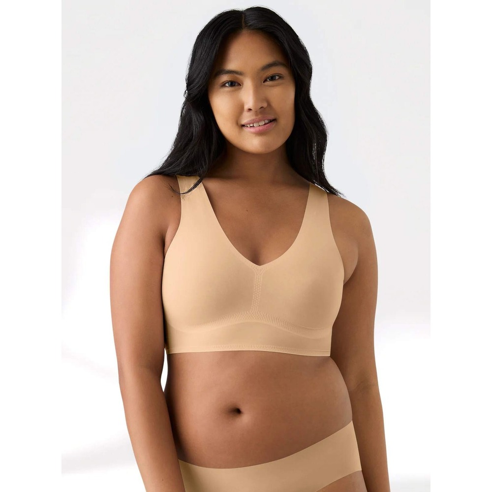 True & Co True Body Lift V Neck Bra Women XL Beige NEW Wirefree Seamless